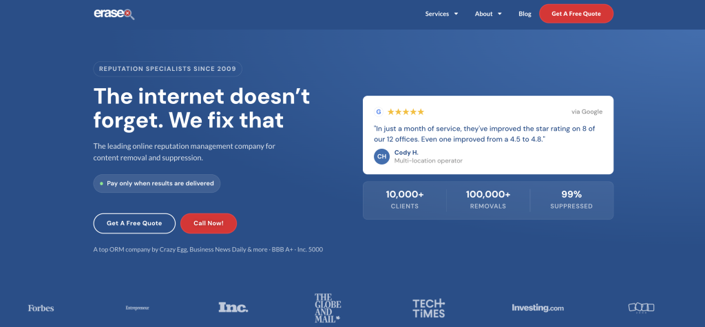 Erase.com Best overall for negative review removal